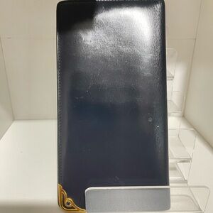 Cartier Navy Blue Leather Long Wallet with Gold Corner Accent